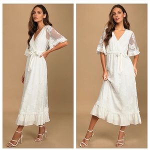 Lulu’s Memorable Moments White Lace Midi Dress